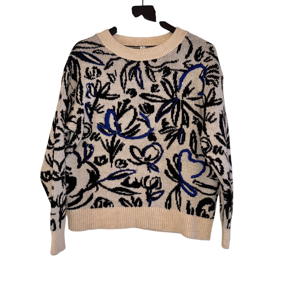 Anthropologie Graphic Knit Sweater | Abstract Floral Heart Print | Size S